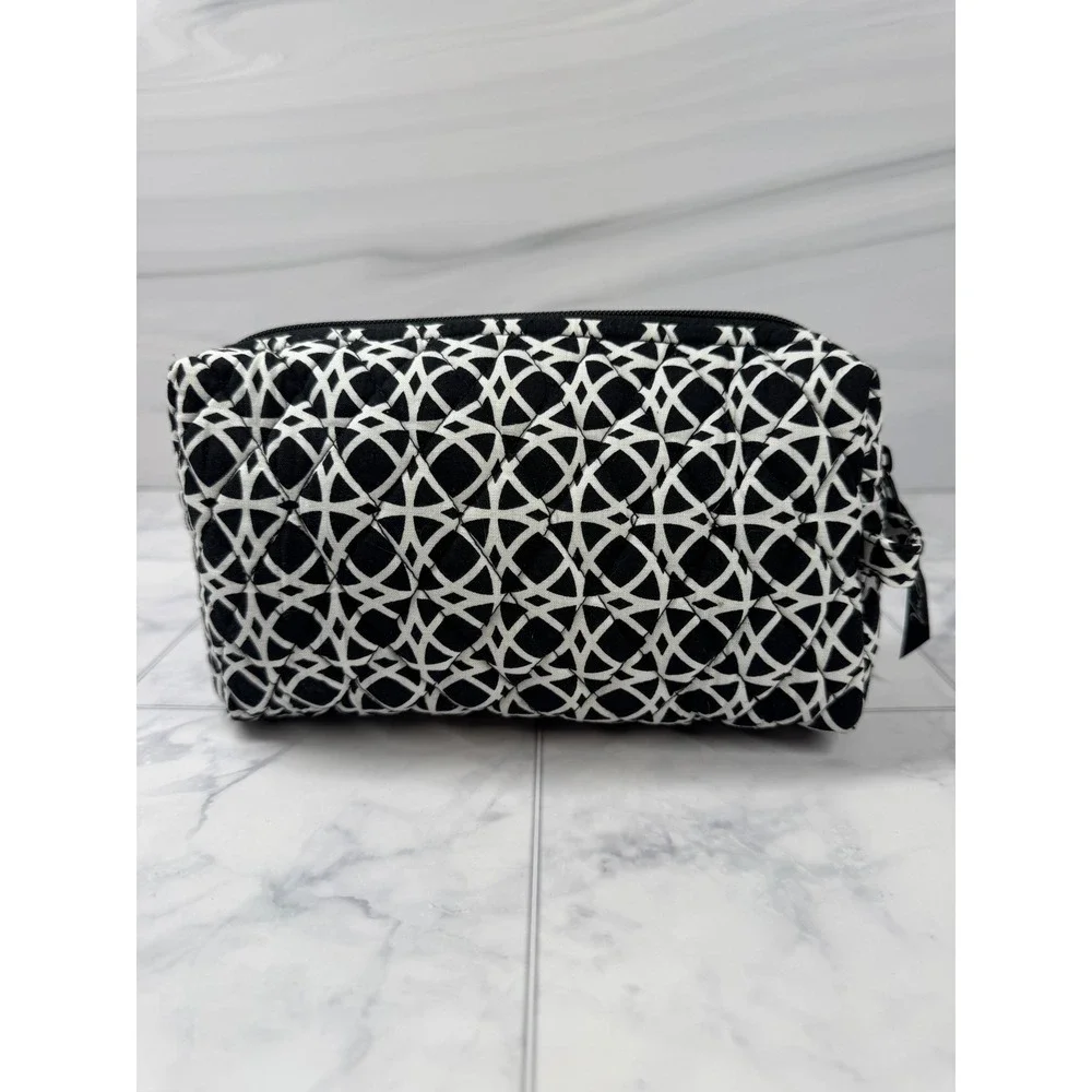 Vera Bradley Quilted Cotton Cosmetic Bag Black White Geometric Makeup Case